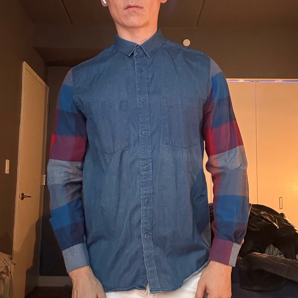 Cheap Monday Denim and Plaid Casual Shirt